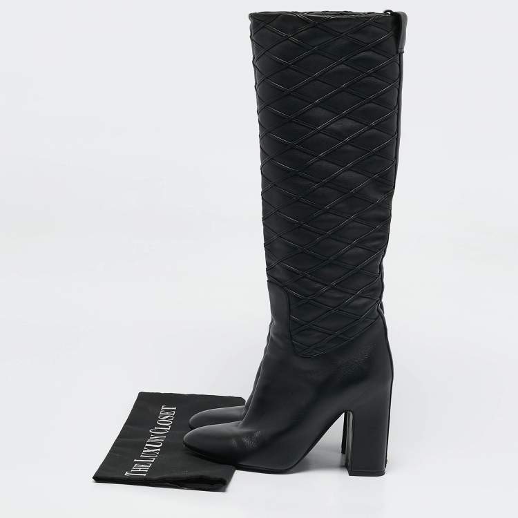 Pre Owned Louis Vuitton Black Leather Donna Knee Length Boots Size 37