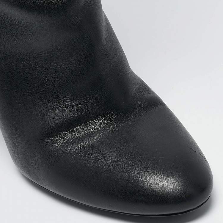 Pre Owned Louis Vuitton Black Leather Donna Knee Length Boots Size 37