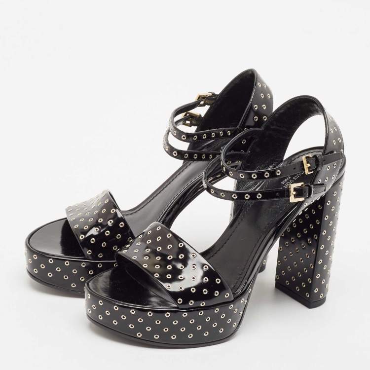 Pre Owned Louis Vuitton Black Leather Eyelet Platfrom Sandals Size 37