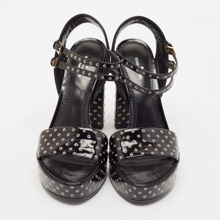 Pre Owned Louis Vuitton Black Leather Eyelet Platfrom Sandals Size 37