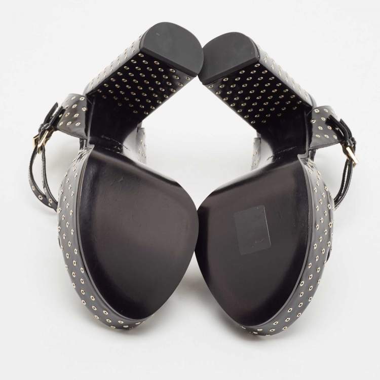 Pre Owned Louis Vuitton Black Leather Eyelet Platfrom Sandals Size 37