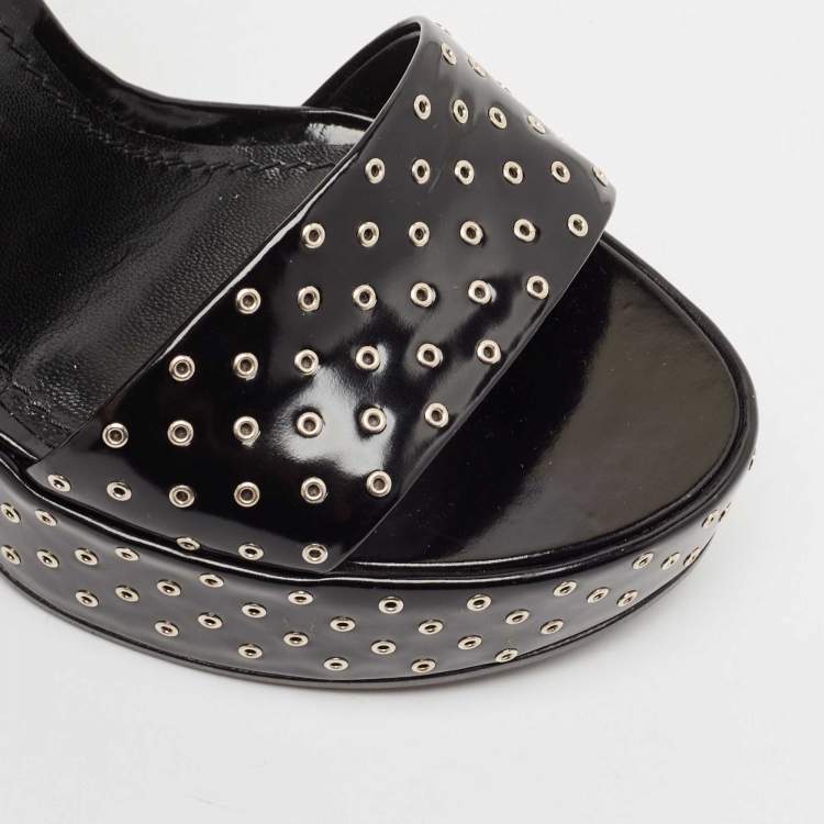 Pre Owned Louis Vuitton Black Leather Eyelet Platfrom Sandals Size 37