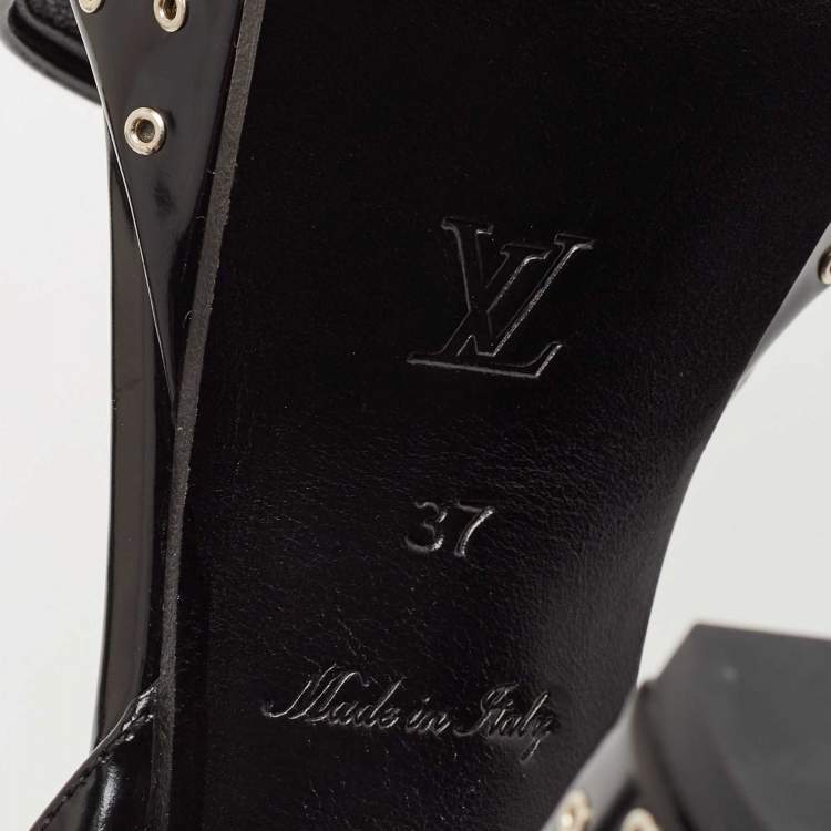 Pre Owned Louis Vuitton Black Leather Eyelet Platfrom Sandals Size 37