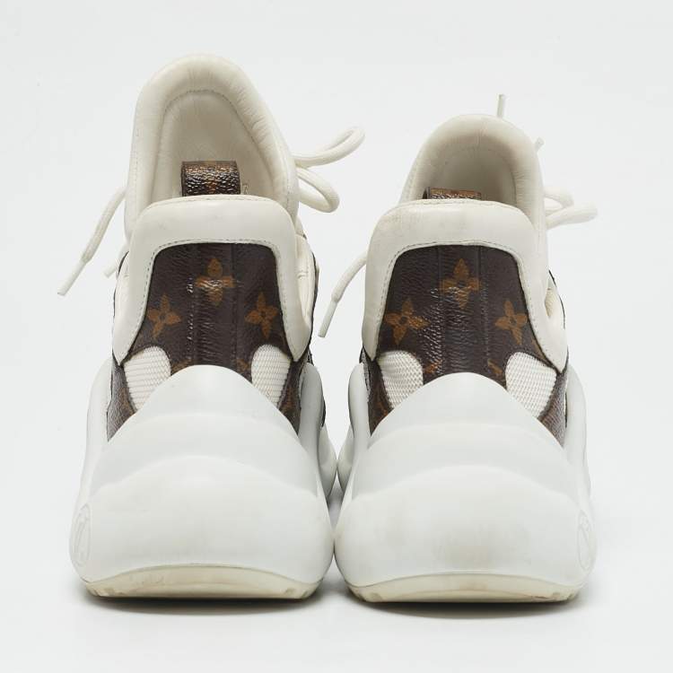 Pre Owned Louis Vuitton White Mesh, Leather and Monogram Canvas Archlight Sneakers Size 37