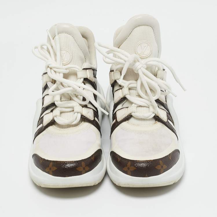 Pre Owned Louis Vuitton White Mesh, Leather and Monogram Canvas Archlight Sneakers Size 37