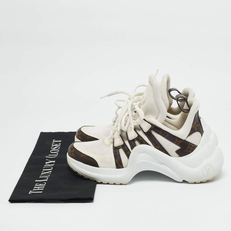 Pre Owned Louis Vuitton White Mesh, Leather and Monogram Canvas Archlight Sneakers Size 37