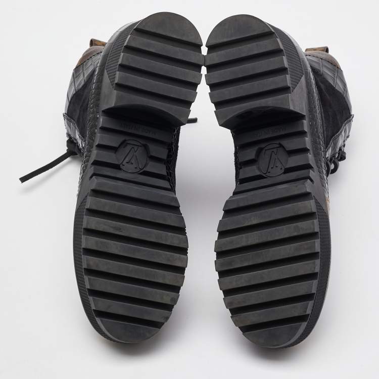 Pre Owned Louis Vuitton Black/Brown Suede and Monogram Canvas Laureate Desert Boots Size 36.5
