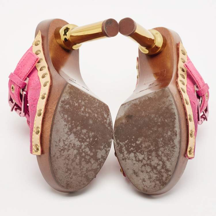 مملوكة مسبقًا Louis Vuitton Pink Monogram Denim Rosa Platform Clogs Size 37