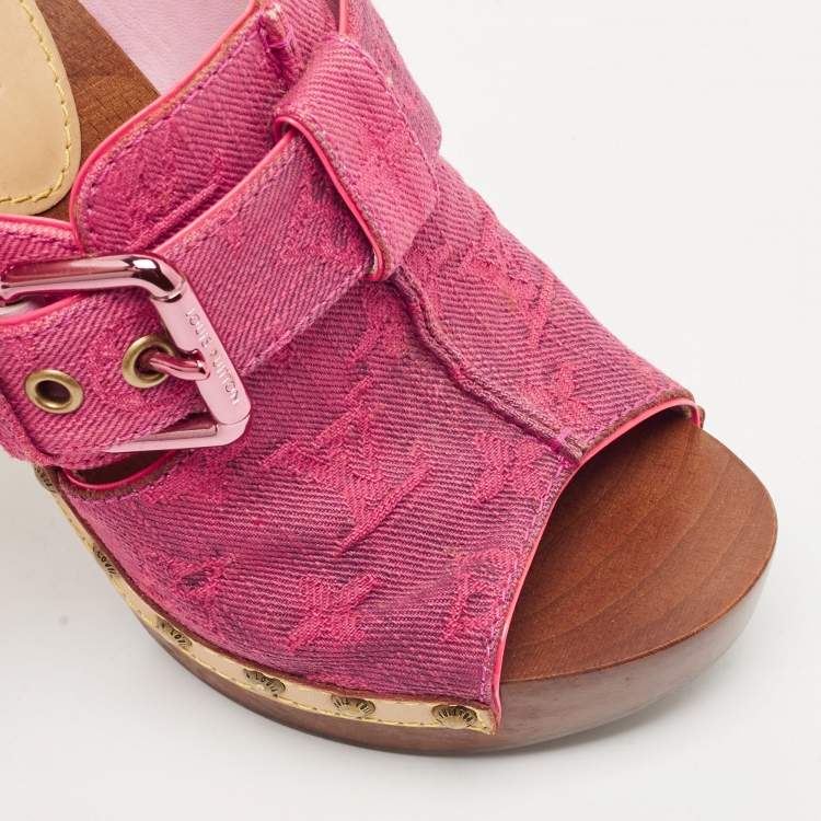 مملوكة مسبقًا Louis Vuitton Pink Monogram Denim Rosa Platform Clogs Size 37