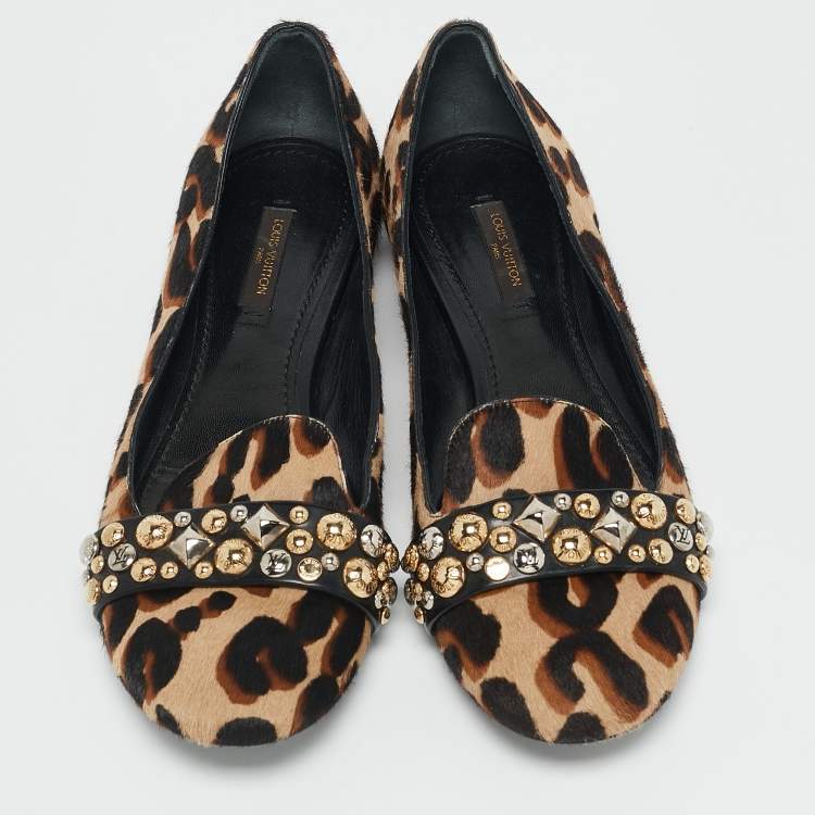 Pre Owned Louis Vuitton Black/Brown Calf Hair Embellished Smoking Slippers Size 38.5