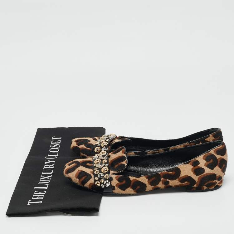 Pre Owned Louis Vuitton Black/Brown Calf Hair Embellished Smoking Slippers Size 38.5