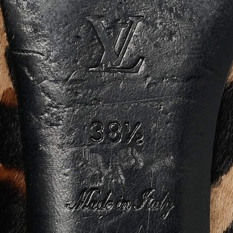 Pre Owned Louis Vuitton Black/Brown Calf Hair Embellished Smoking Slippers Size 38.5
