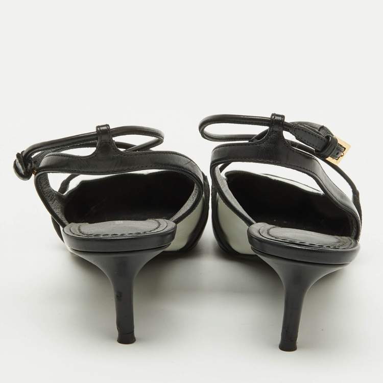 Pre Owned Louis Vuitton Black/White Leather Criss Cross Slingback Pumps Size 36