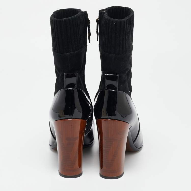 Pre Owned Louis Vuitton Black Patent Leather and Suede Studio Ankle Length Boots Size 39