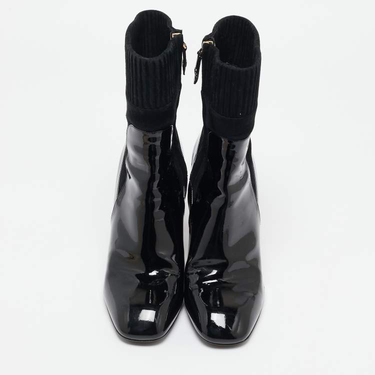 Pre Owned Louis Vuitton Black Patent Leather and Suede Studio Ankle Length Boots Size 39