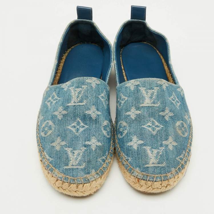 Pre Owned Louis Vuitton Blue Monogram Denim Starboard Espadrille Loafers Size 36