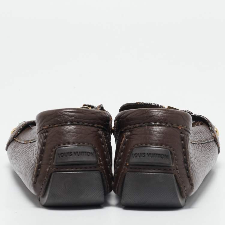 Pre Owned Louis Vuitton Brown Leather Oxford Slip On Loafers Size 38
