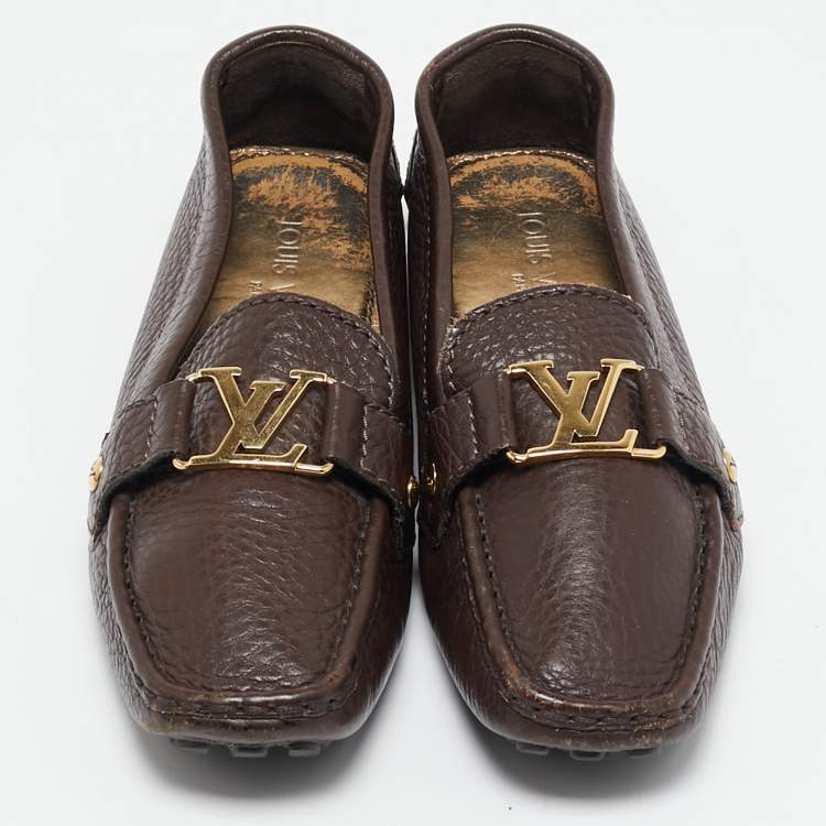 Pre Owned Louis Vuitton Brown Leather Oxford Slip On Loafers Size 38