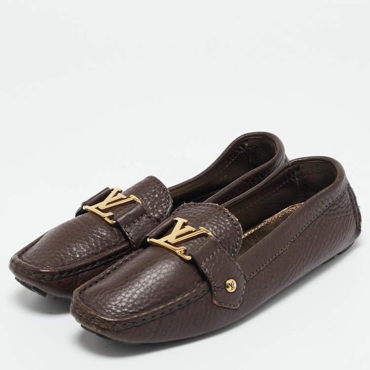 Pre Owned Louis Vuitton Brown Leather Oxford Slip On Loafers Size 38