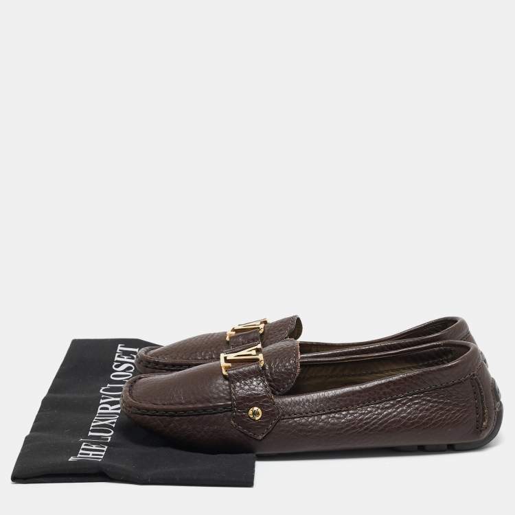 Pre Owned Louis Vuitton Brown Leather Oxford Slip On Loafers Size 38