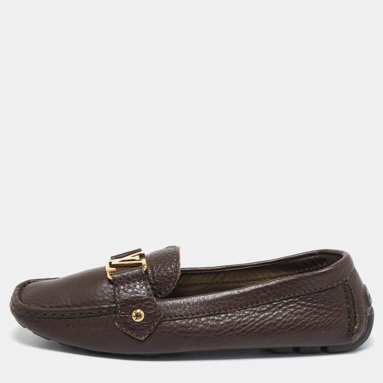 Pre Owned Louis Vuitton Brown Leather Oxford Slip On Loafers Size 38