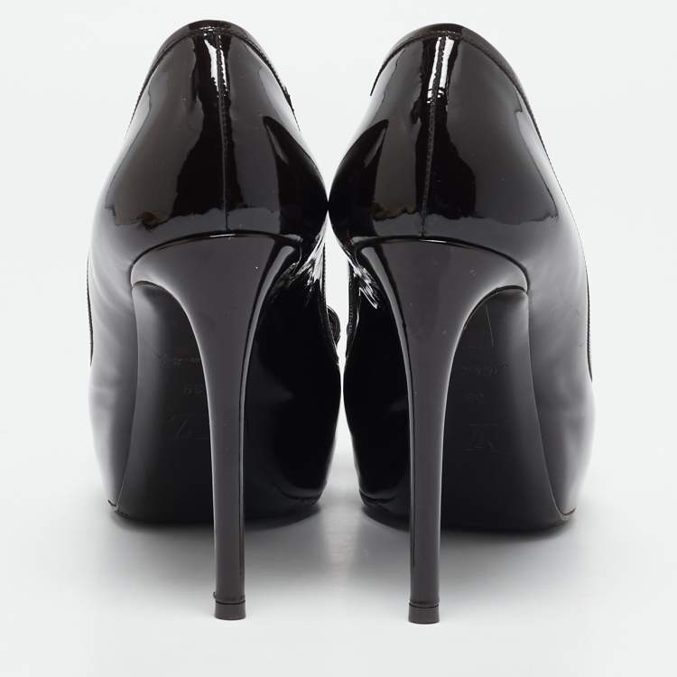 Pre Owned Louis Vuitton Brown/Burgundy  Patent Leather And Infini Canvas Bow Peep Toe Platform Pumps Size 39