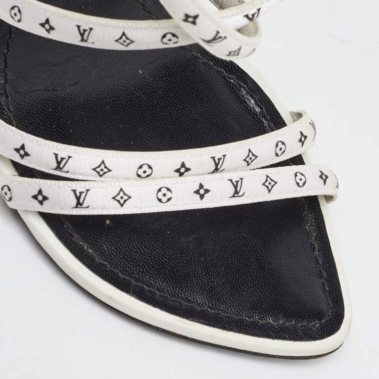 Pre Owned  Louis Vuitton White Monogram Satin Citizen Strappy Sandals Size 36
