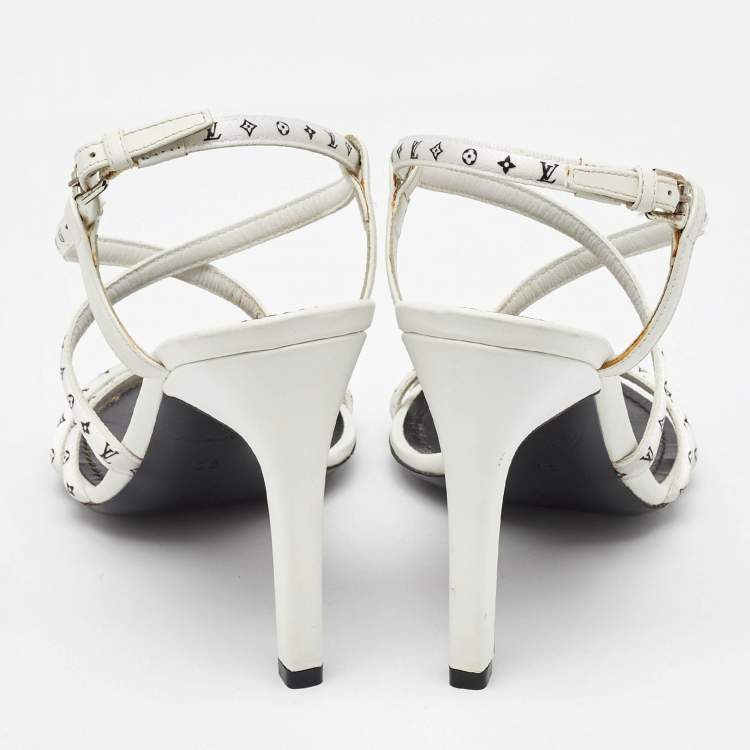 Pre Owned  Louis Vuitton White Monogram Satin Citizen Strappy Sandals Size 36