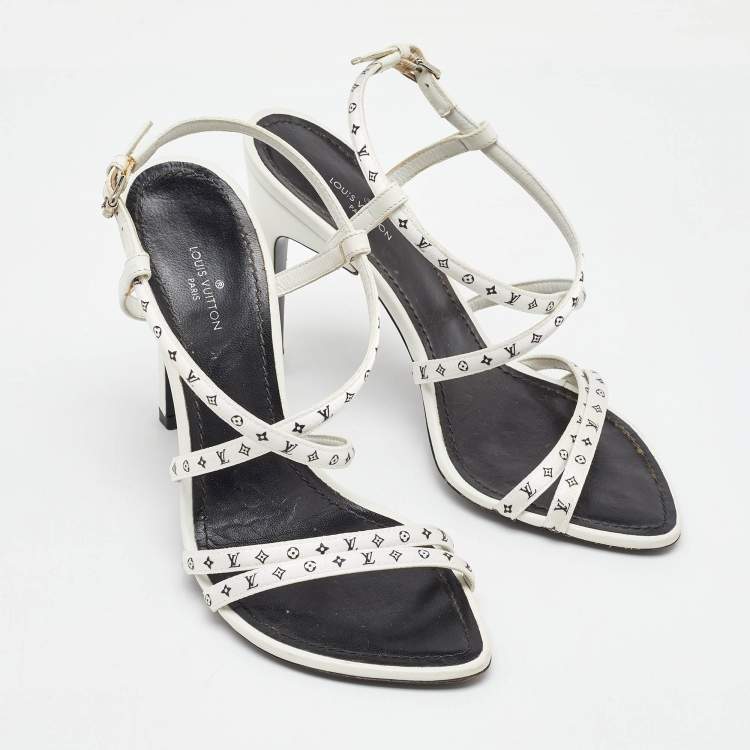 Pre Owned  Louis Vuitton White Monogram Satin Citizen Strappy Sandals Size 36