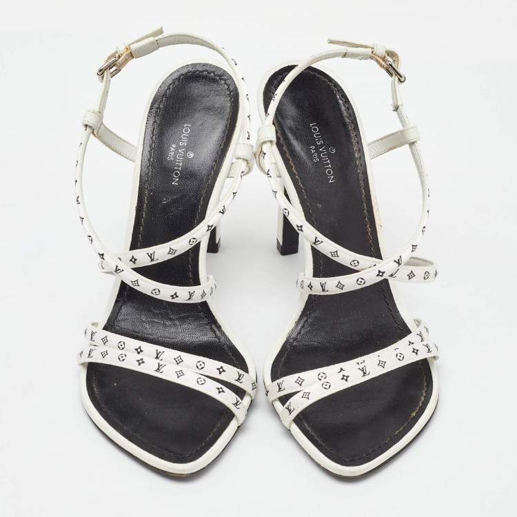 Pre Owned  Louis Vuitton White Monogram Satin Citizen Strappy Sandals Size 36