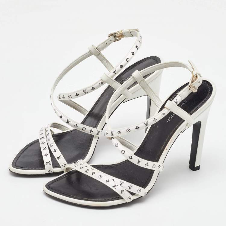 Pre Owned  Louis Vuitton White Monogram Satin Citizen Strappy Sandals Size 36