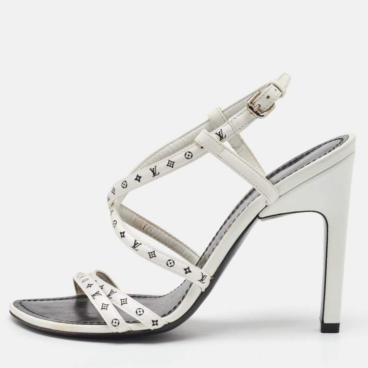 Pre Owned  Louis Vuitton White Monogram Satin Citizen Strappy Sandals Size 36