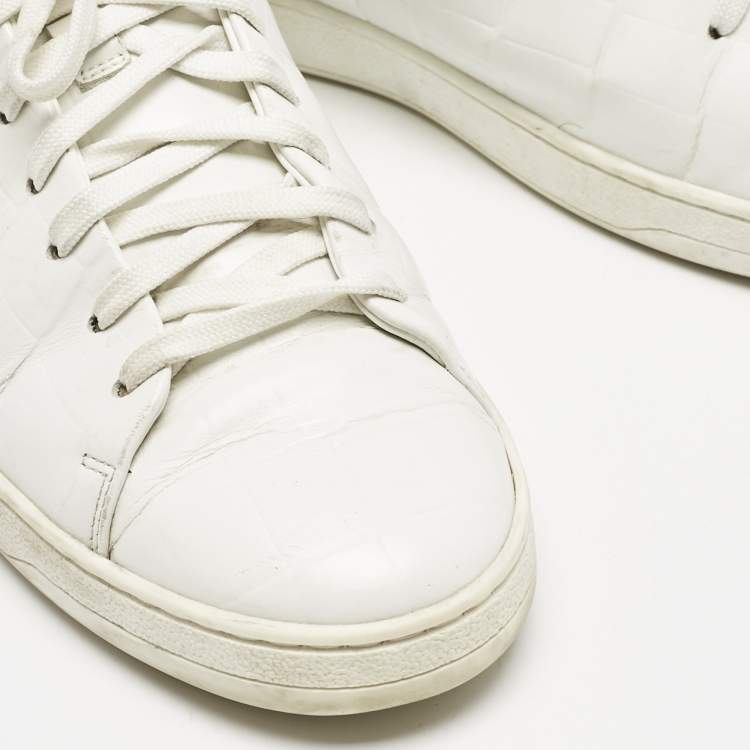 Pre Owned Louis Vuitton White Croc Embossed Leather Frontrow Sneakers Size 40 