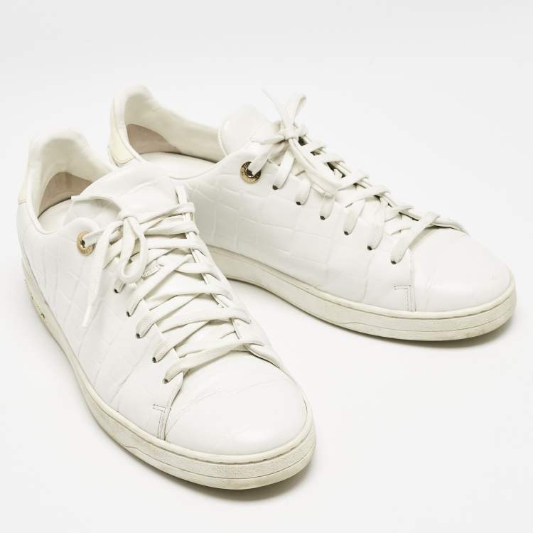 Pre Owned Louis Vuitton White Croc Embossed Leather Frontrow Sneakers Size 40 