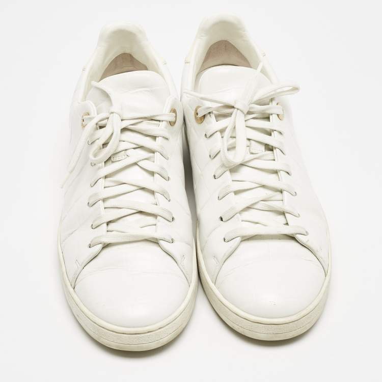 Pre Owned Louis Vuitton White Croc Embossed Leather Frontrow Sneakers Size 40 