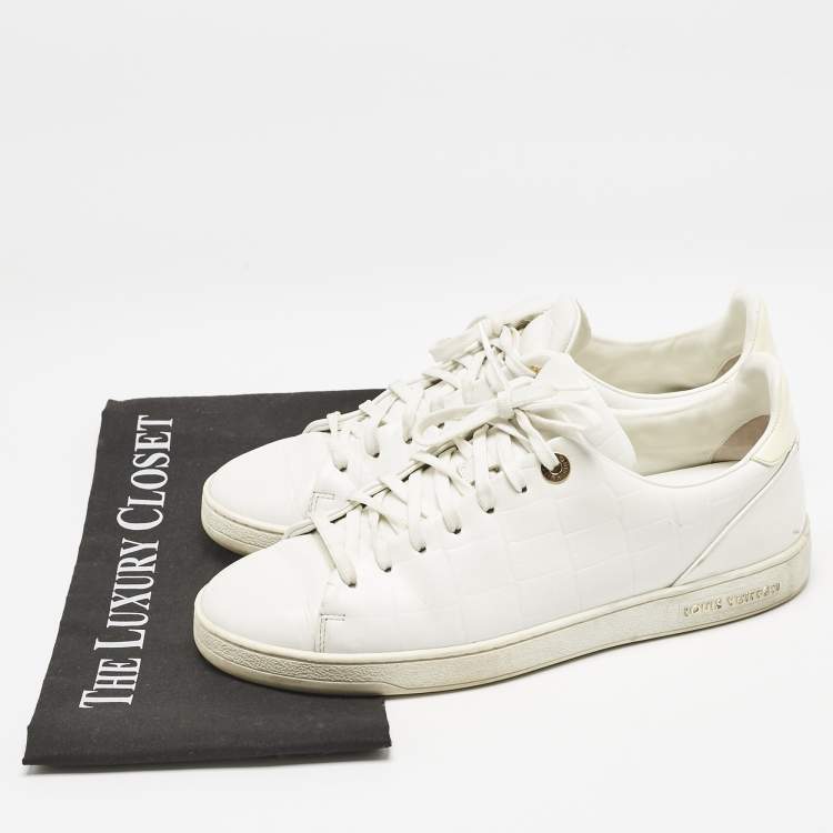Pre Owned Louis Vuitton White Croc Embossed Leather Frontrow Sneakers Size 40 