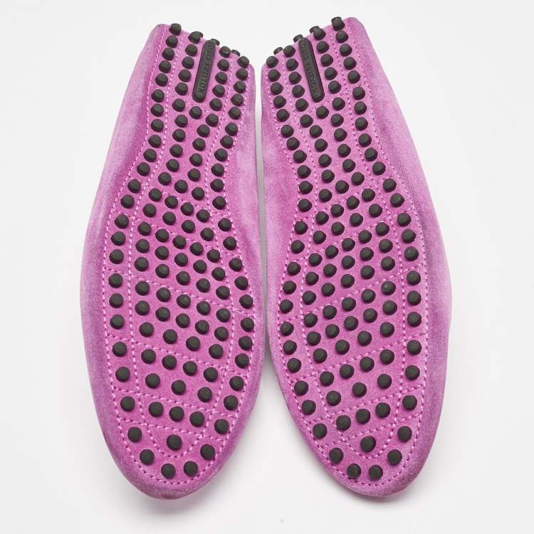 Pre Owned Louis Vuitton Pink Suede Slip On Loafers Size 39.5