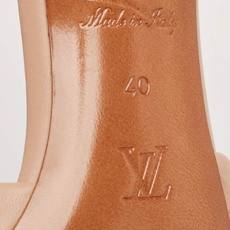 Pre Owned Louis Vuitton Beige Monogram Embossed Leather Revival Slide Sandals Size 40