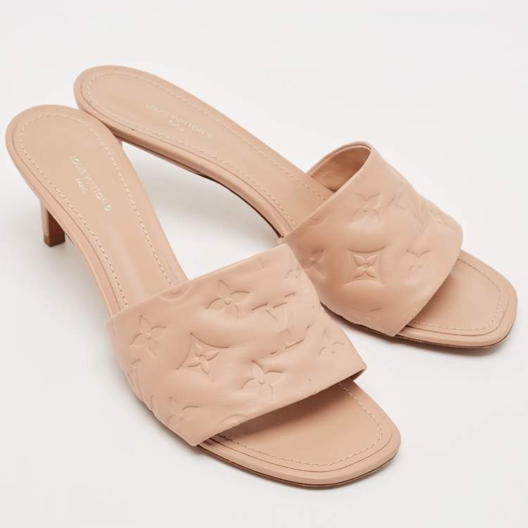 Pre Owned Louis Vuitton Beige Monogram Embossed Leather Revival Slide Sandals Size 40
