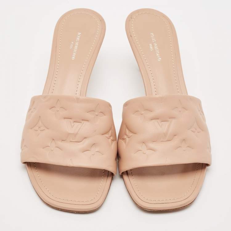Pre Owned Louis Vuitton Beige Monogram Embossed Leather Revival Slide Sandals Size 40
