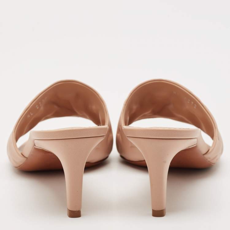 Pre Owned Louis Vuitton Beige Monogram Embossed Leather Revival Slide Sandals Size 40