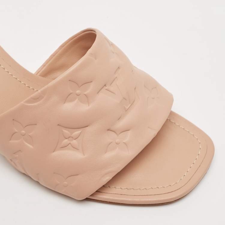 Pre Owned Louis Vuitton Beige Monogram Embossed Leather Revival Slide Sandals Size 40
