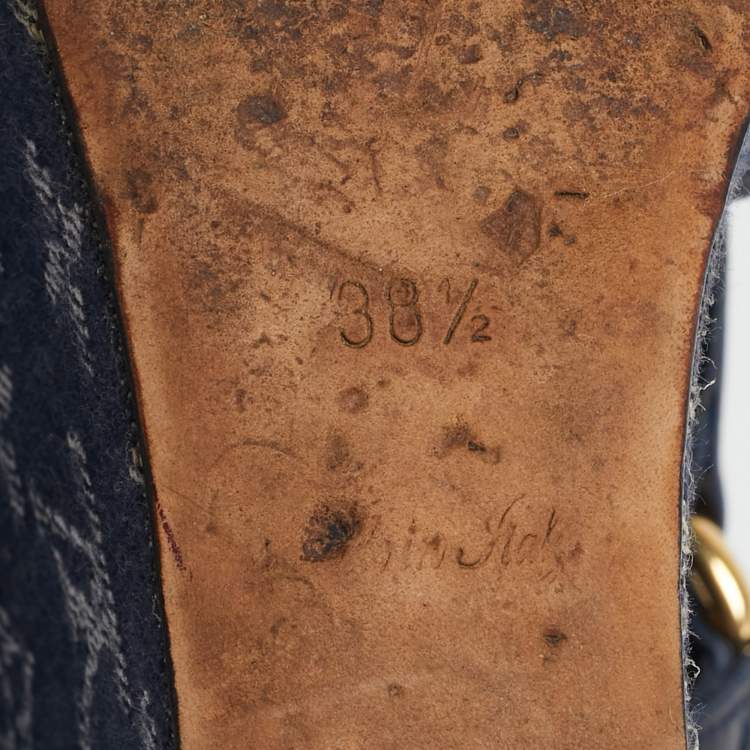 Pre Owned Louis Vuitton Navy Blue Leather and Monogram Denim Ocean Wedge Sandals Size 38.5