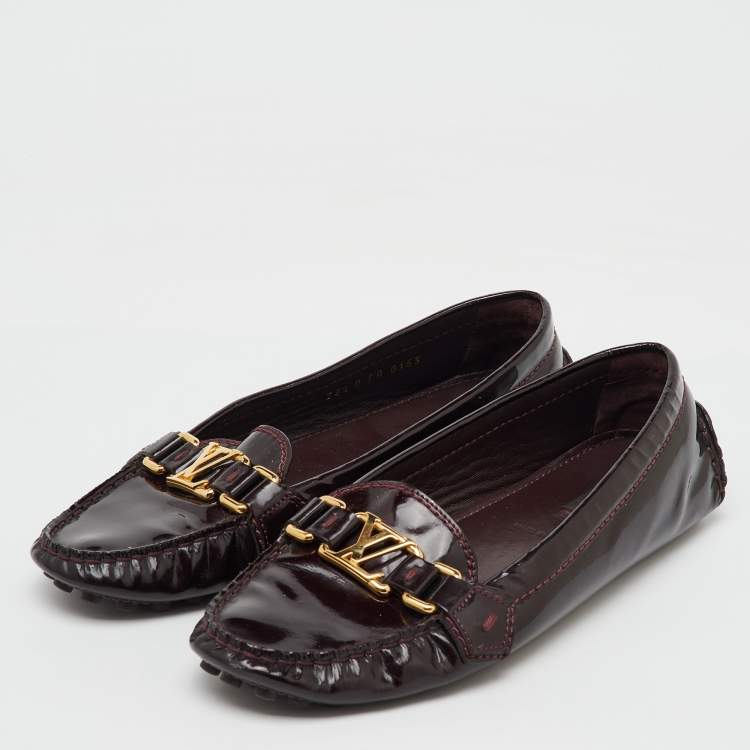 Pre Owned Louis Vuitton Burgundy Patent Leather Oxford Loafers Size 38.5