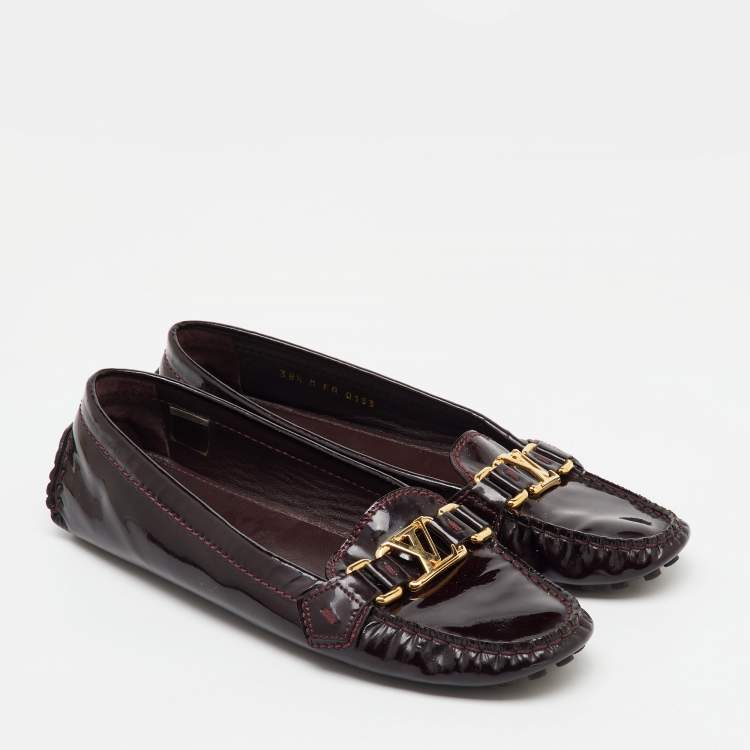 Pre Owned Louis Vuitton Burgundy Patent Leather Oxford Loafers Size 38.5