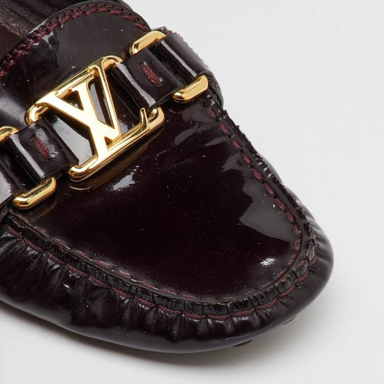 Pre Owned Louis Vuitton Burgundy Patent Leather Oxford Loafers Size 38.5