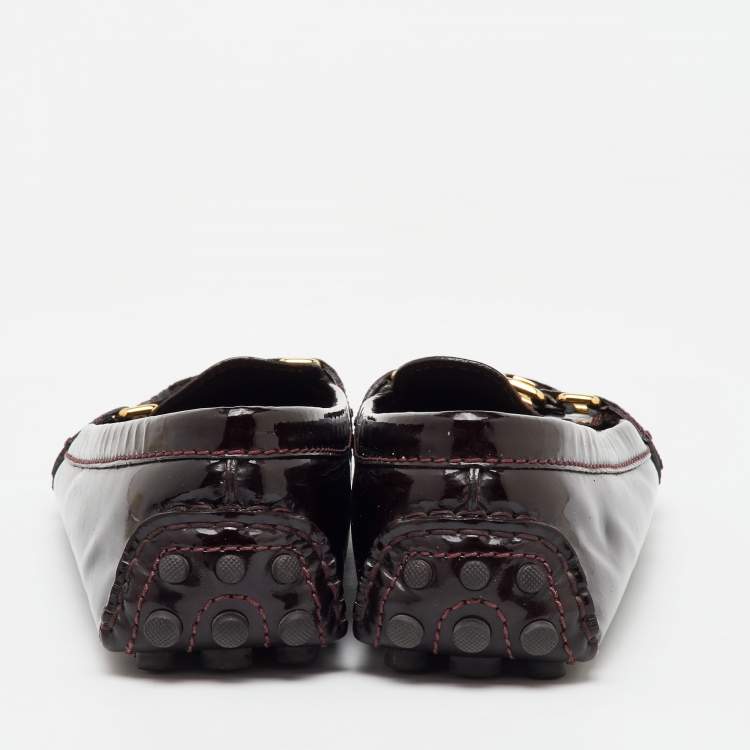 Pre Owned Louis Vuitton Burgundy Patent Leather Oxford Loafers Size 38.5