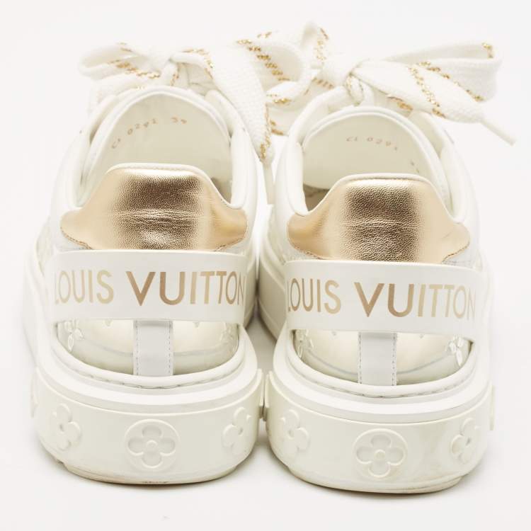 Pre Owned Louis Vuitton White Leather and Monogram PVC Time Out Sneakers Size 39