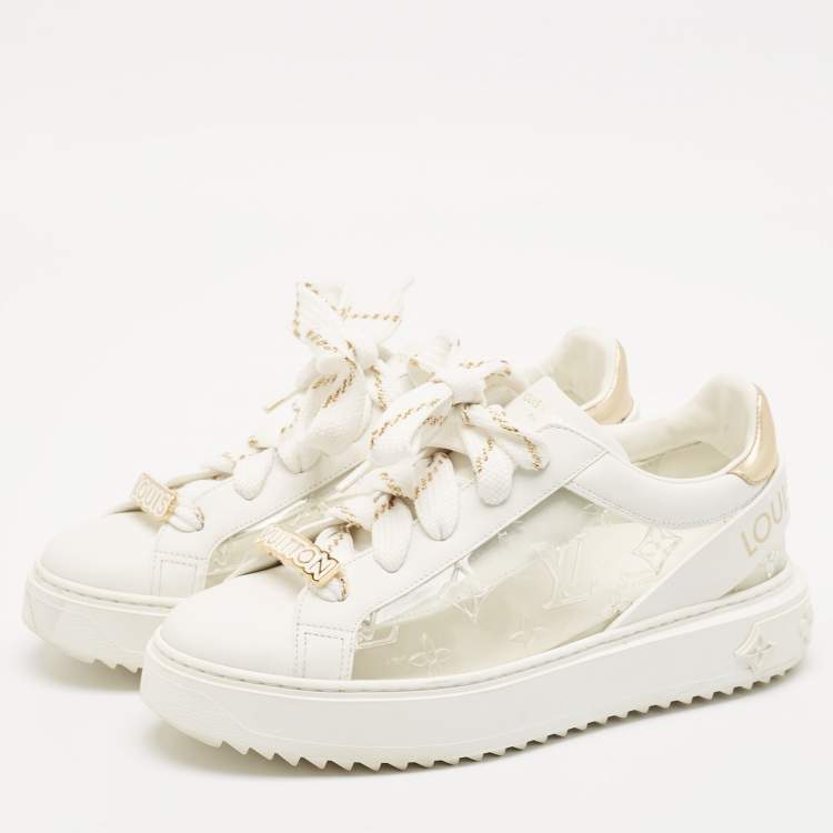 Pre Owned Louis Vuitton White Leather and Monogram PVC Time Out Sneakers Size 39