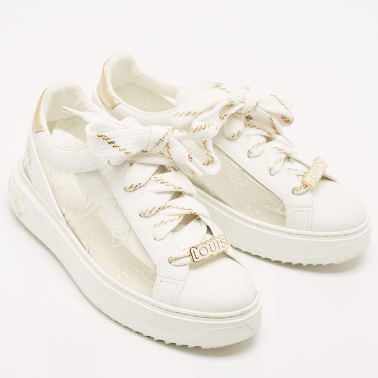 Pre Owned Louis Vuitton White Leather and Monogram PVC Time Out Sneakers Size 39